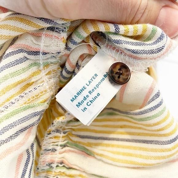 Marine Layer Laney Beachy Stripe Linen Blend Dress W/ Braided Waist Rope Medium - Picture 7 of 12